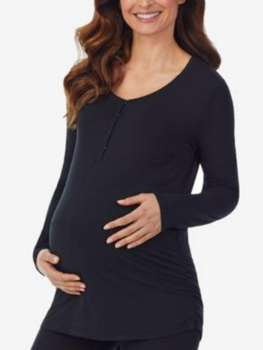 Cuddl Duds Women's Softwear with Stretch Maternity Long Sleeve Henley - Black